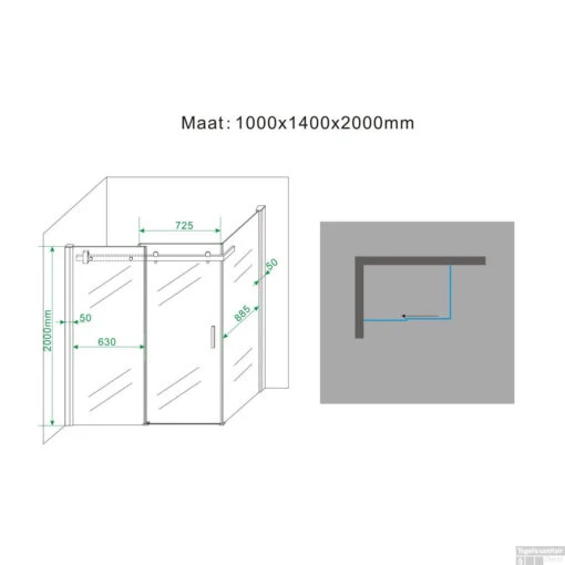 Douchecabine Wiesbaden Met Schuifdeur 140x100cm 8mm NANO Coating -Badkamerbenodigdheden Winkel 20.3865 tech