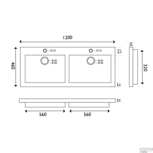 Wastafel Hardsteen Wiesbaden Dubbel 120x46x5 Cm (0 Kraangaten) -Badkamerbenodigdheden Winkel 39.3767 1