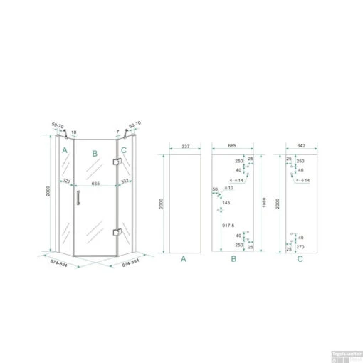 BWS 5 Hoek Douchecabine 90x90 Cm 8mm Nano Glas -Badkamerbenodigdheden Winkel bws 5 hoek douchecabine 90x90 cm 8mm nano glas tech 1