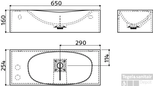 Wasbak Clou Hammock Plus 65x25.4x16 Cm Met Kranenbank Links Mineraal Marmer (met 2 Voorbewerkte Kraangaten) -Badkamerbenodigdheden Winkel cl 03.08270 tech