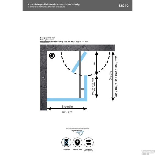Complete Profielloze Douchecabine 3-delig (Alle Kleuren En Maten) -Badkamerbenodigdheden Winkel complete profielloze douchecabine 3 delig tt 4jc10 tech 33