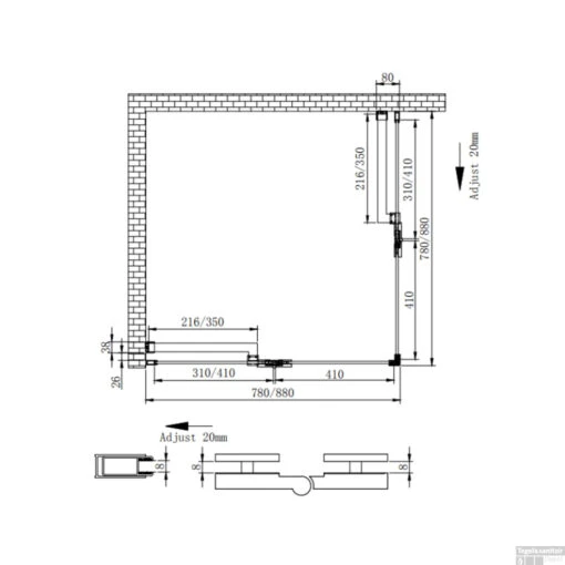 Douchecabine Boss & Wessing Double Hoekinstap Vierkant 80x80x200cm 8mm -Badkamerbenodigdheden Winkel douchecabine boss wessing double hoekinstap vierkant 80x80x200cm 8mm tech