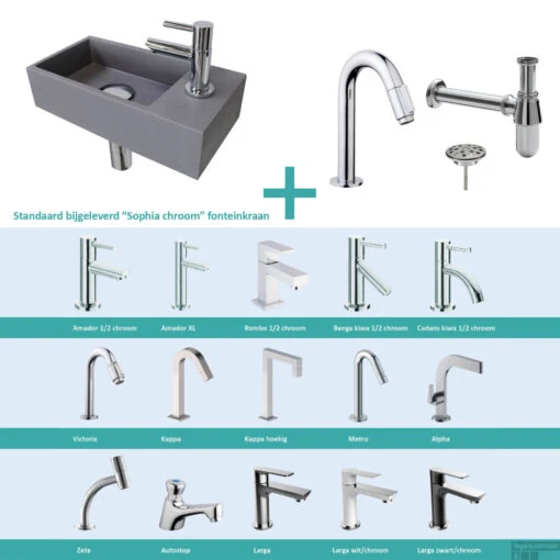 FonteinPack Ink Versus Rechts Grijs Chroom (Keuze Uit 20 Kranen) -Badkamerbenodigdheden Winkel grijs rechts chroom