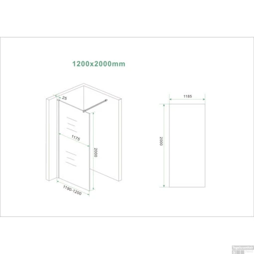 BWS Inloopdouche Pro Line Helderglas 120x200 8mm Nano Coating Chroom Profiel En Stang -Badkamerbenodigdheden Winkel inloopdouche proline 120x200 8mm nano coating tech 1 12