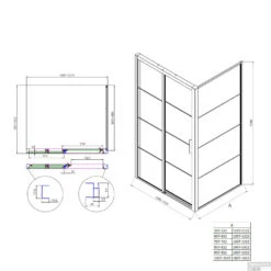 Douchecabine Boss & Wessing Frame Met Schuifdeur En Vaste Wand Links Helder Glas 110x200 Cm Mat Zwart -Badkamerbenodigdheden Winkel tech 110l