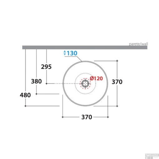 Waskom Globo T-Edge Rond 37x16 Cm Zonder Overloop Mattone -Badkamerbenodigdheden Winkel waskom globo t edge rond 37x16 cm zonder overloop mattone tech